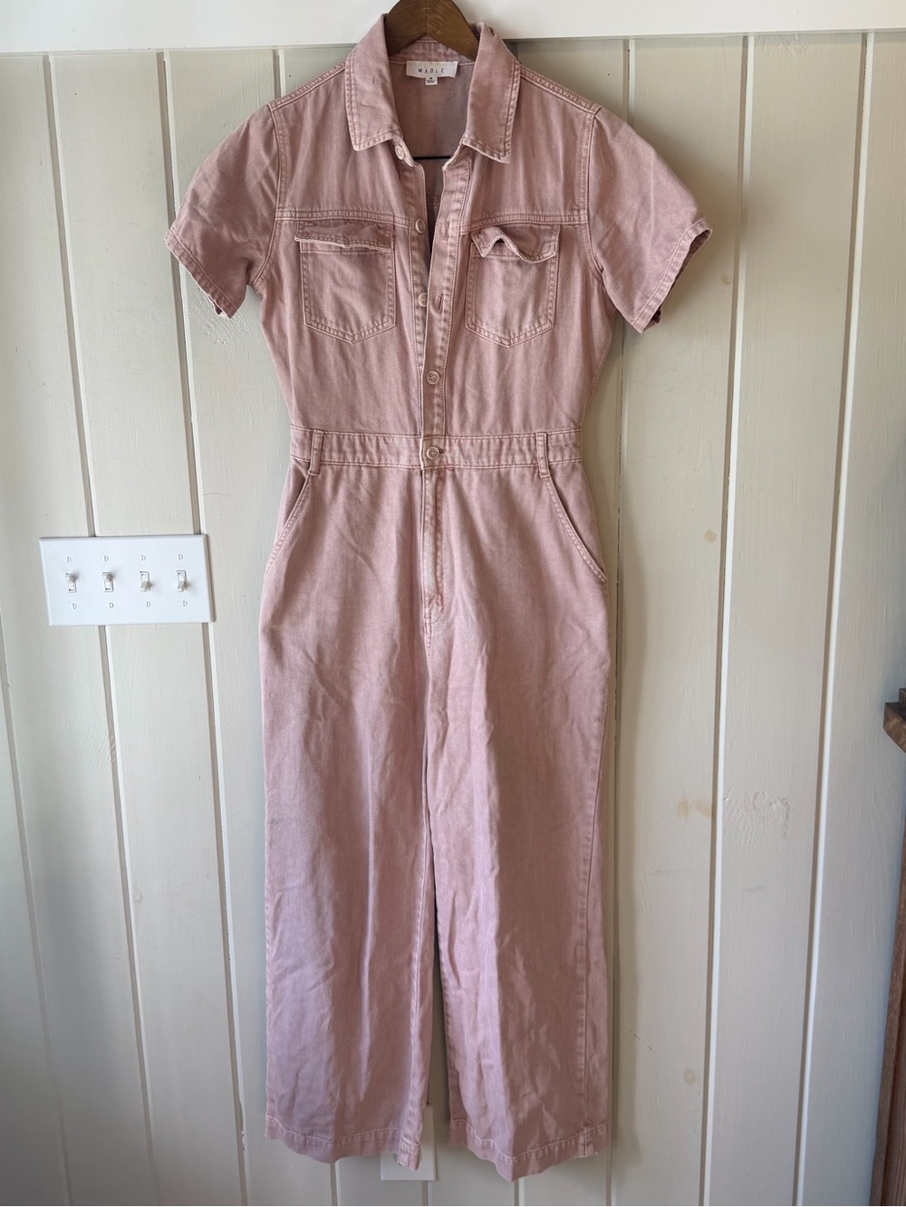 Washed Pink Short-Sleeve Utility Jumpsuit